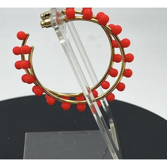 J. Crew Neon Orange Beaded Gold Tone Hoop Earrings - Picture 1 of 13